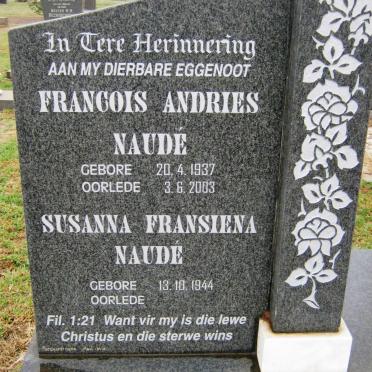 NAUDÉ Francois Andries 1937-2003 &amp; Susanna Fransiena 1944-