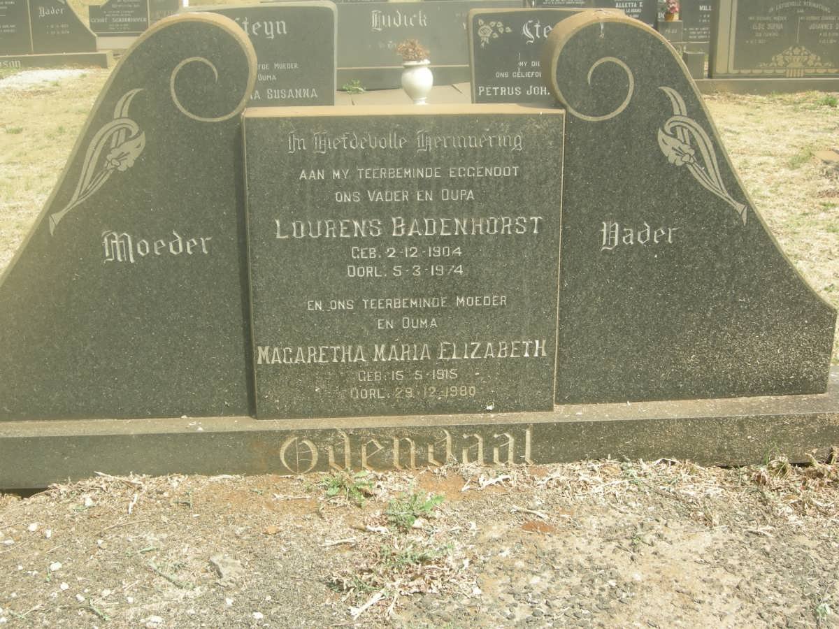 ODENDAAL Lourens Badenhorst 1904-1974 &amp; Magaretha Maria Elizabeth 1915-1980