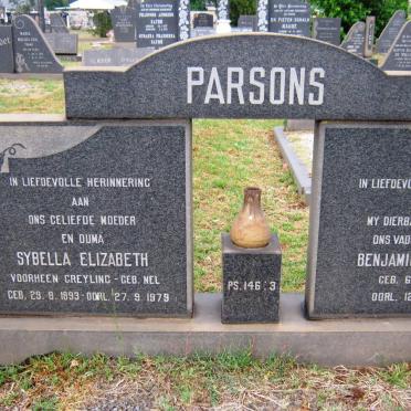 PARSONS Benjamin Joubert 1882-1977 &amp; Sybella Elizabeth formerly GREYLING nee NEL 1893-1979
