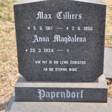 PAPENDORF Max Cilliers 1917-1990 &amp; Anna Magdalena 1924-