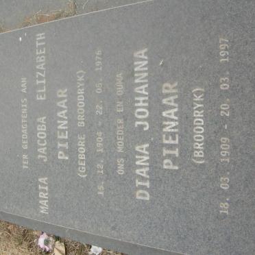 PIENAAR Maria Jacoba Elizabeth nee BROODRYK 1904-1976 :: PIENAAR Diana Johanna nee BROODRYK 1909-1997