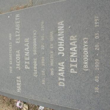 PIENAAR Maria Jacoba Elizabeth nee BROODRYK 1904-1976 :: PIENAAR Diana Johanna nee BROODRYK 1909-1997