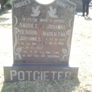 POTGIETER Andries Hendrik Johannes 1921-2002 &amp; Johanna Magdalena 1925-2003