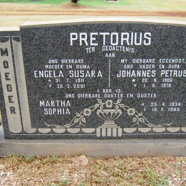 PRETORIUS Johannes Petrus 1906-1978 &amp; Engela Susara 1911-2001 :: PRETORIUS Martha Sophia 1934-1985