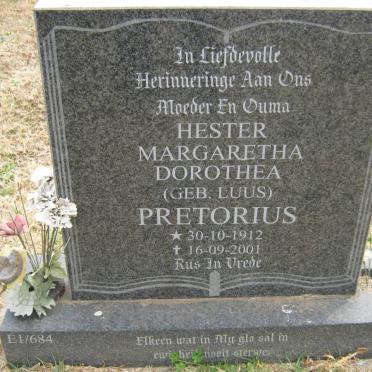 PRETORIUS Hester Margaretha Dorothea nee LUUS 1912-2001