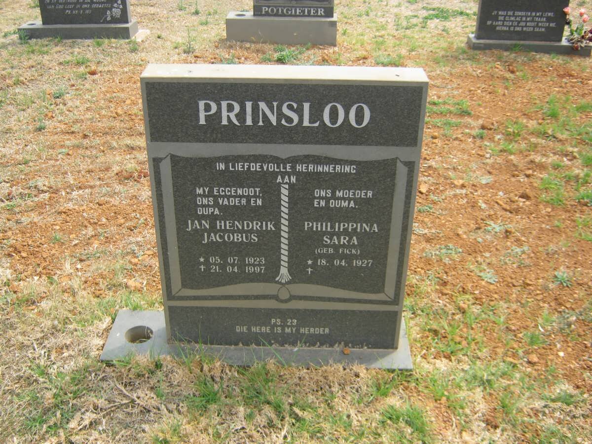 PRINSLOO Jan Hendrik Jacobus 1923-1997 &amp; Philippina Sara FICK 1927-
