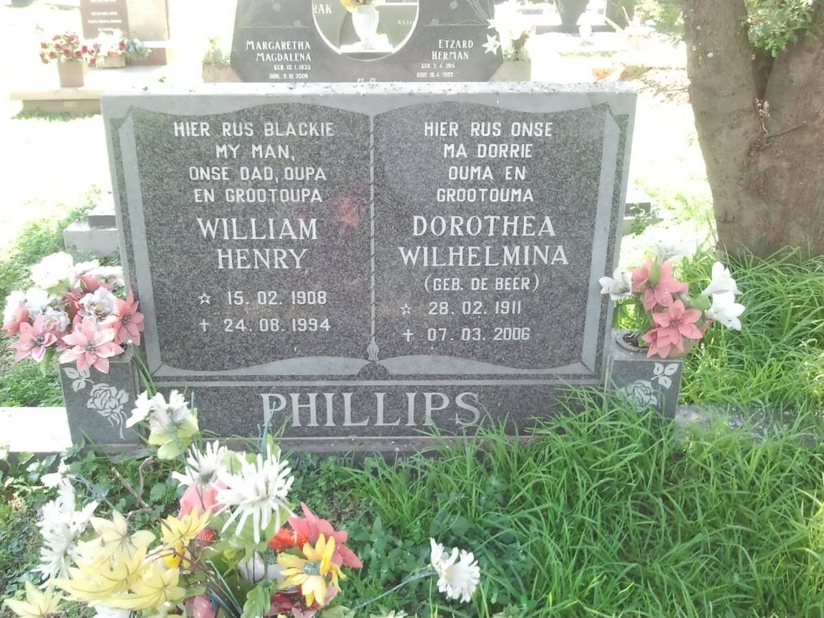 PHILLIPS William Henry 1908-1994 &amp; Dorothea Wilhelmina DE BEER 1911-2006
