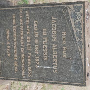 PLESSIS Jacobus Albertus, du 1873-1935