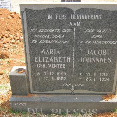 PLESSIS Jacob Johannes, du 1915-1994 &amp; Maria Elizabeth VENTER 1929-1992