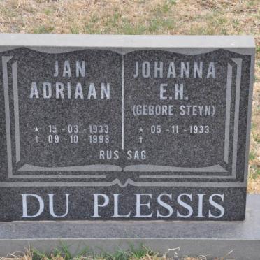 PLESSIS Jan Adriaan, du 1933-1998 &amp; Johanna E.H. STEYN 1933-