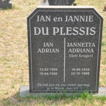 PLESSIS Jan Adrian, du 1908-1998 &amp; Jannetta Adriana KRUGER 1910-1998