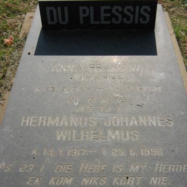 PLESSIS Hermanus Johannes Wilhelmus, du 1917-1996 &amp; Anna Francina Johanna 1925-1984