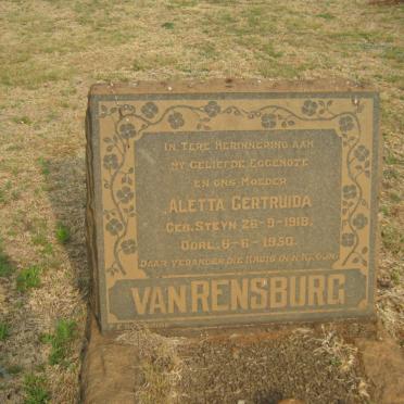 RENSBURG Aletta Gertruida, van nee STEYN 1918-1950