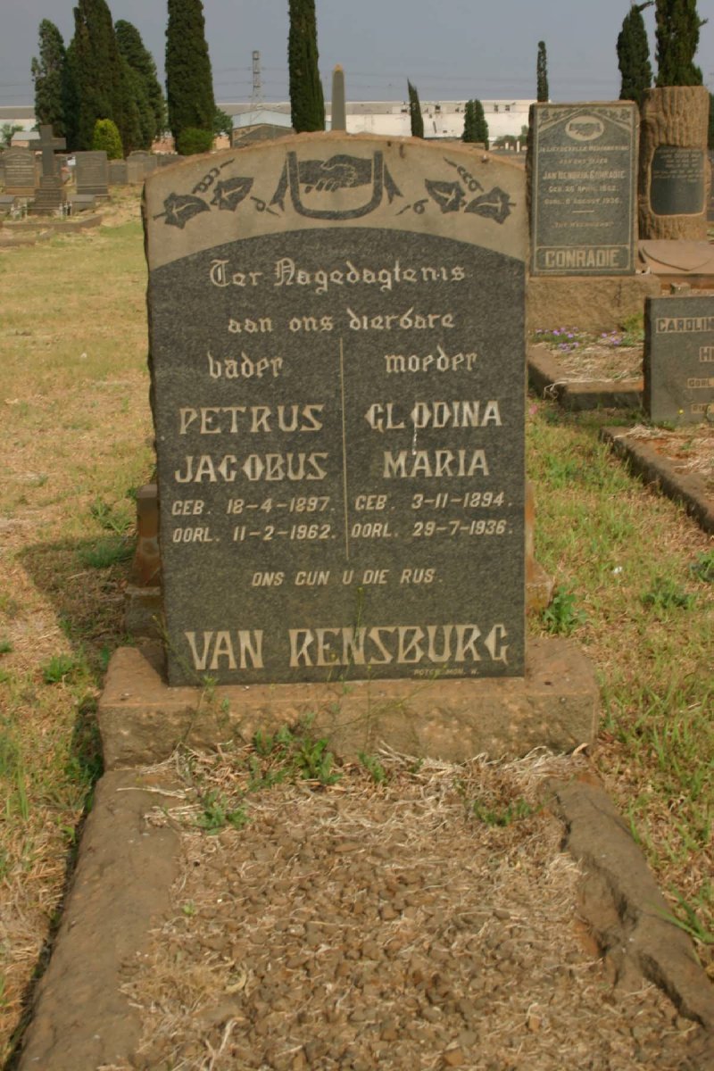 RENSBURG Petrus Jacobus, van 1897-1962 &amp; Glodina Maria 1894-1936