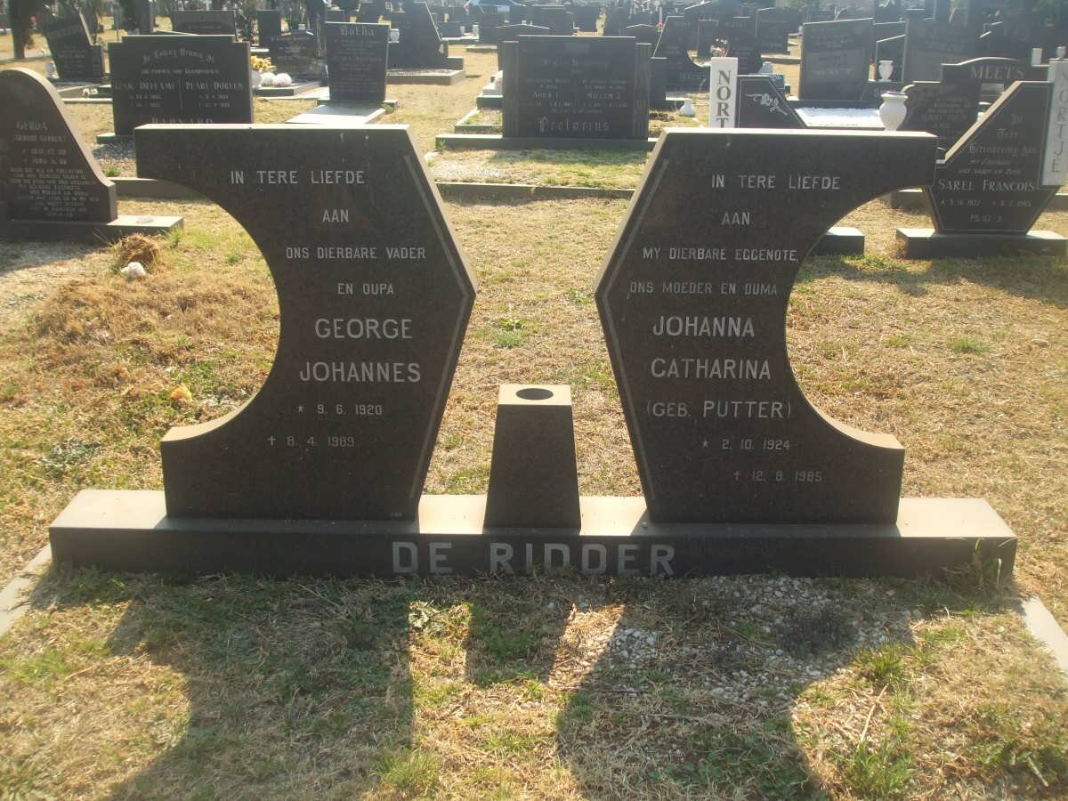 RIDDER George Johannes, de 1920-1989 &amp; Johanna Catharina PUTTER 1924-1985
