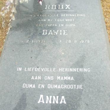 ROUX Dawie 1921-1978 &amp; Anna 1927-2005