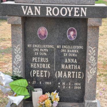 ROOYEN Petrus Hendrik, van 1933- &amp; Anna Martha 1934-2006