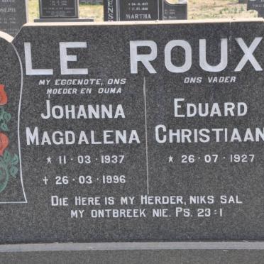 ROUX Eduard Christiaan, le 1927- &amp; Johanna Magdalena 1937-1996
