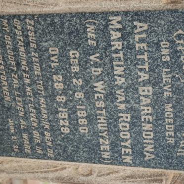 ROOYEN Aletta Barendina Martina, van nee V.D. WESTHUYZEN 1860-1929