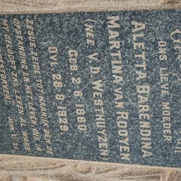 ROOYEN Aletta Barendina Martina, van nee V.D. WESTHUYZEN 1860-1929