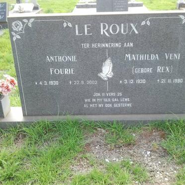 ROUX Anthonie Fourie, le 1930-2002 &amp; Mathilda Veni REX 1930-1990
