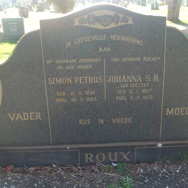 ROUX Simon Petrus 1896-1963 &amp; Johanna S.H. COETZEE 1897-1972