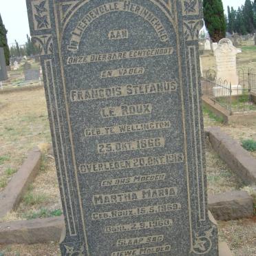 ROUX Francois Stefanus, le 1866-1918 &amp; Martha Maria ROUX 1869-1960