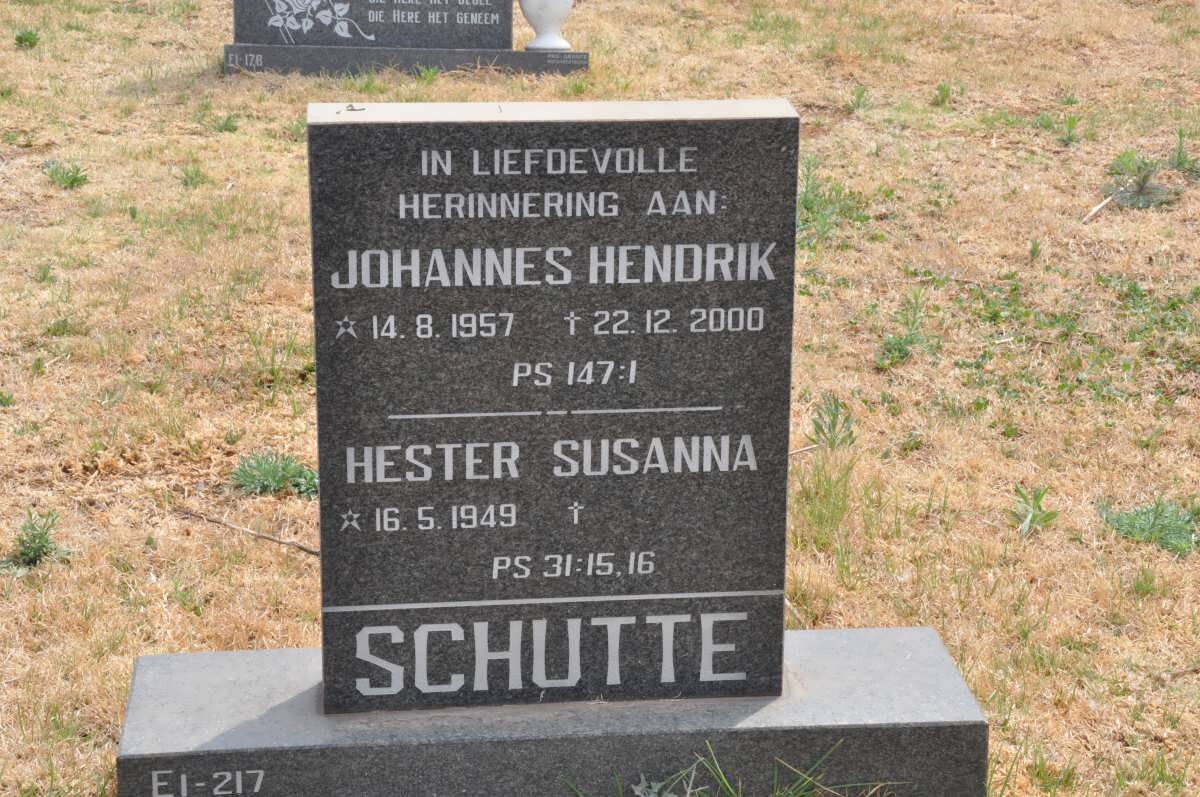 SCHUTTE Johannes Hendrik 1957-2000 &amp; Hester Susanna 1949-