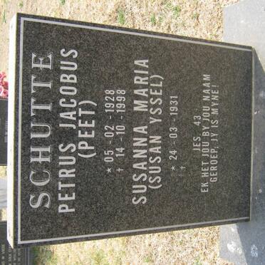 SCHUTTE Petrus Jacobus 1928-1998 &amp; Susanna Maria YSSEL 1931-