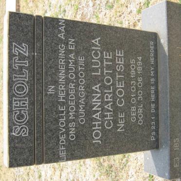 SCHOLTZ Johanna Lucia Charlotte nee COETSEE 1905-1994