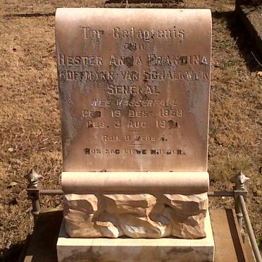 SENEKAL Hester Anna Francina Hoffmann van Schalkwyk nee WASSERFALL 185?-19?1