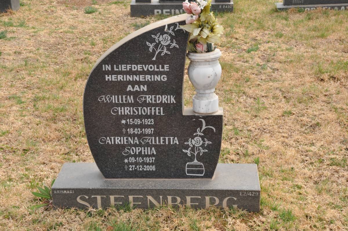 STEENBERG Willem Fredrik Christoffel 1923-1997 &amp; Catriena Alletta Sophia 1937-2006