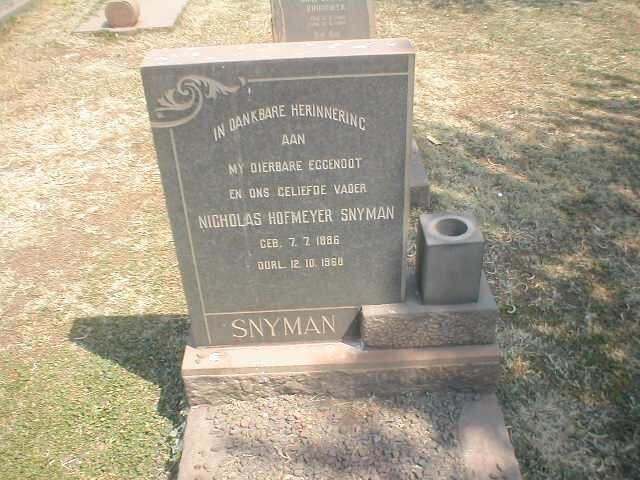 SNYMAN Nicholas Hofmeyer 1886-1968