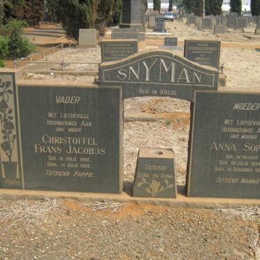 SNYMAN Christoffel Frans Jacobus 1882-1935 &amp; Anna Sophia DE VILLIERS 1884-1959
