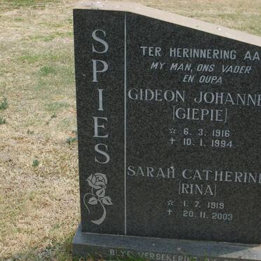 SPIES Gideon Johannes 1916-1994 &amp; Sarah Catherine 1919-2003