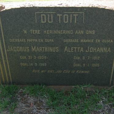 TOIT Jacobus Marthinus, du 1908-1989 &amp; Aletta Johanna 1912-1965