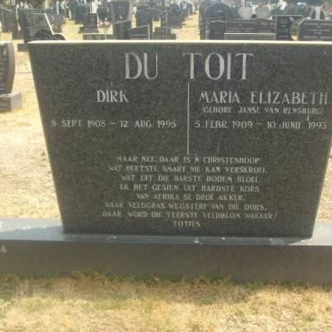TOIT Dirk, du 1908-1995 &amp; Maria Elizabeth JANSE VAN RENSBURG 1909-1993