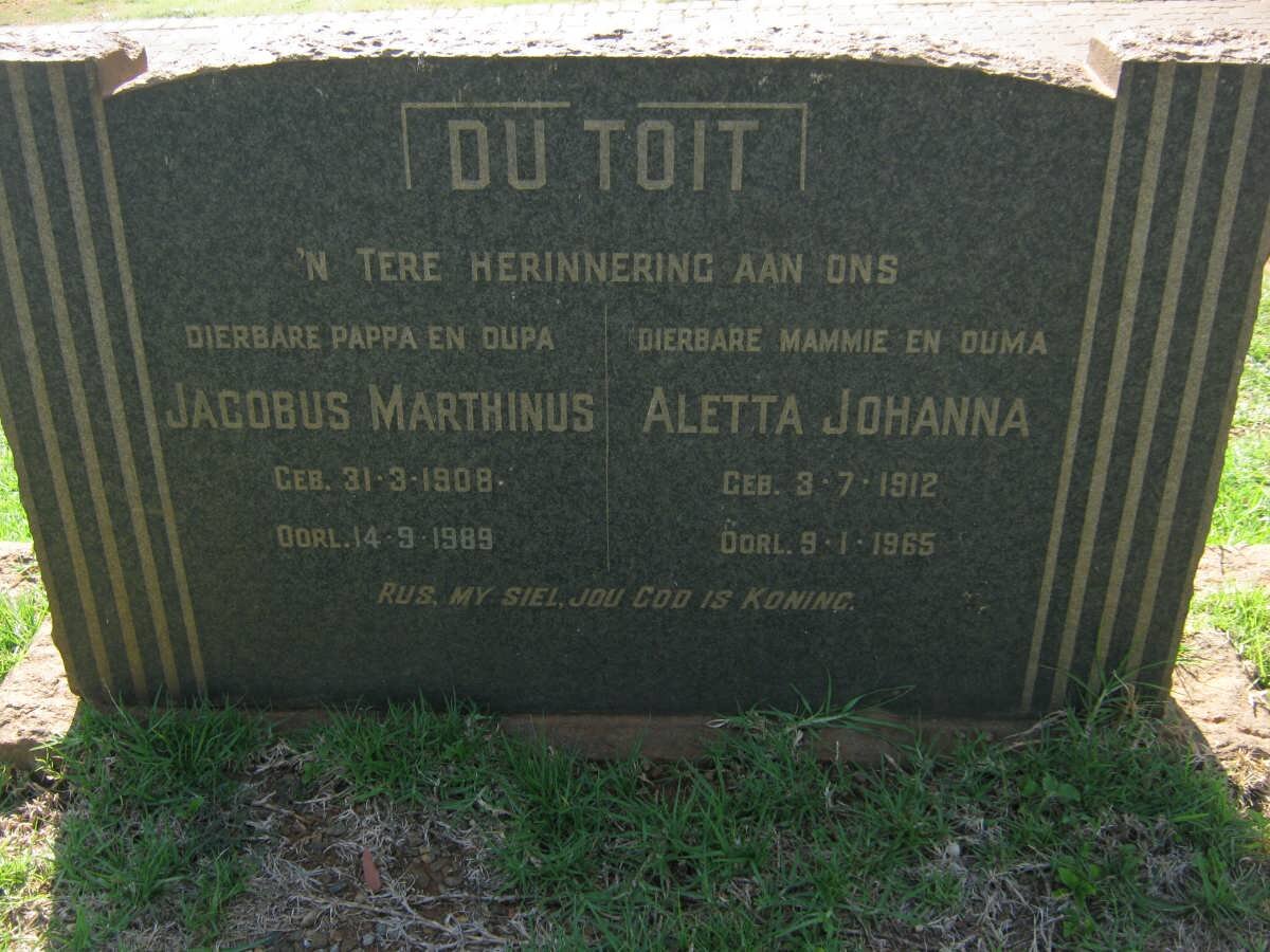 TOIT Jacobus Marthinus, du 1908-1989 &amp; Aletta Johanna 1912-1965