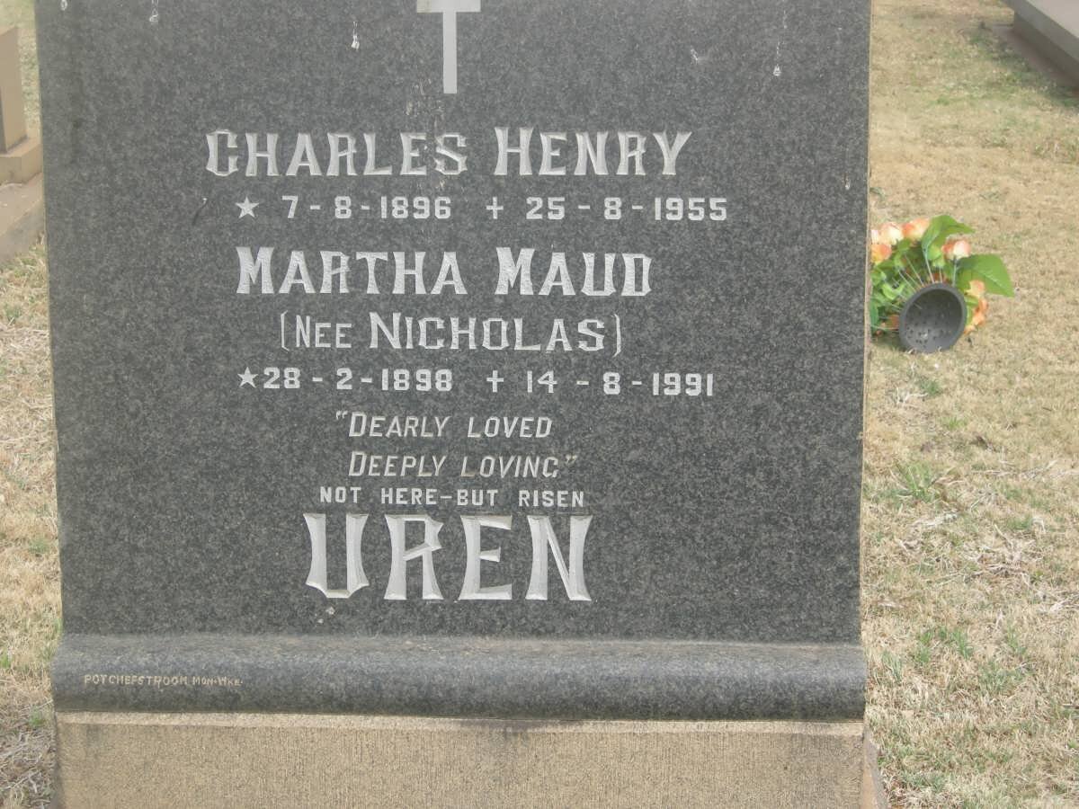 UREN Charles Henry 1896-1955 &amp; Martha Maud NICHOLAS 1898-1991