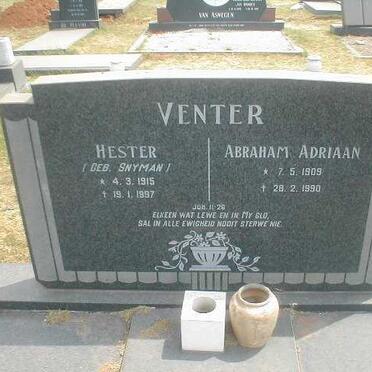 VENTER Abraham Adriaan 1909-1990 &amp; Hester SNYMAN 1915-1997