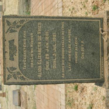 VRIES Alida Elizabeth, de 1881-1921