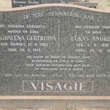 VISAGIE Lukas Andries 1896-1977 &amp; Magdalena Gertruida DUMINY 1903-1975 