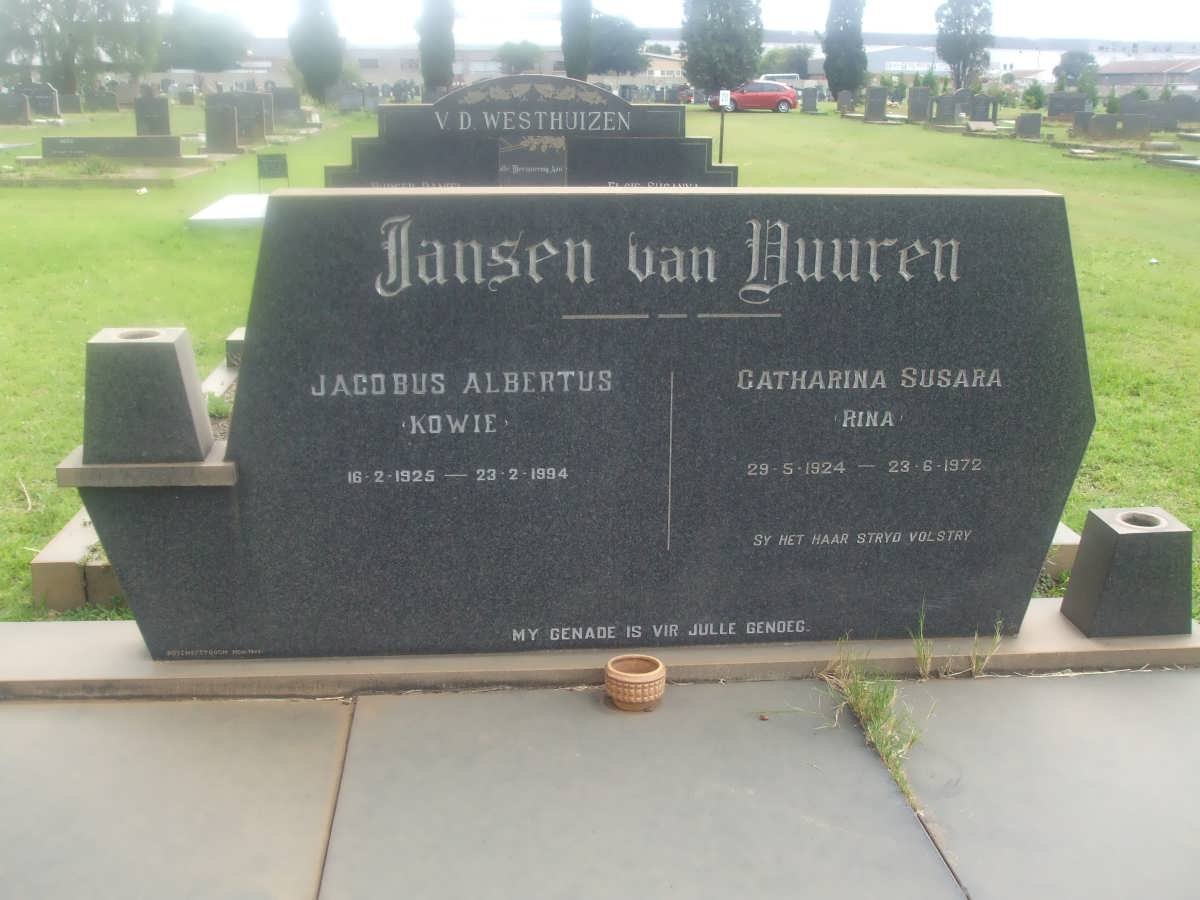 VUUREN Jacobus Albertus, Jansen van 1925-1994 &amp; Catharina Susara 1924-1972