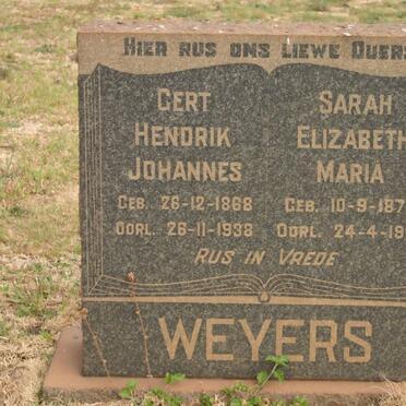 WEYERS Gert Hendrik Johannes 1868-1938 &amp; Sarah Elizabeth Maria 1877-1956