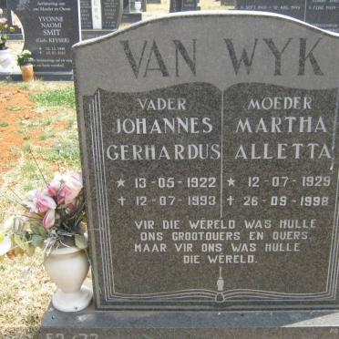 WYK Johannes Gerhardus, van 1922-1993 &amp; Martha Alletta 1929-1998