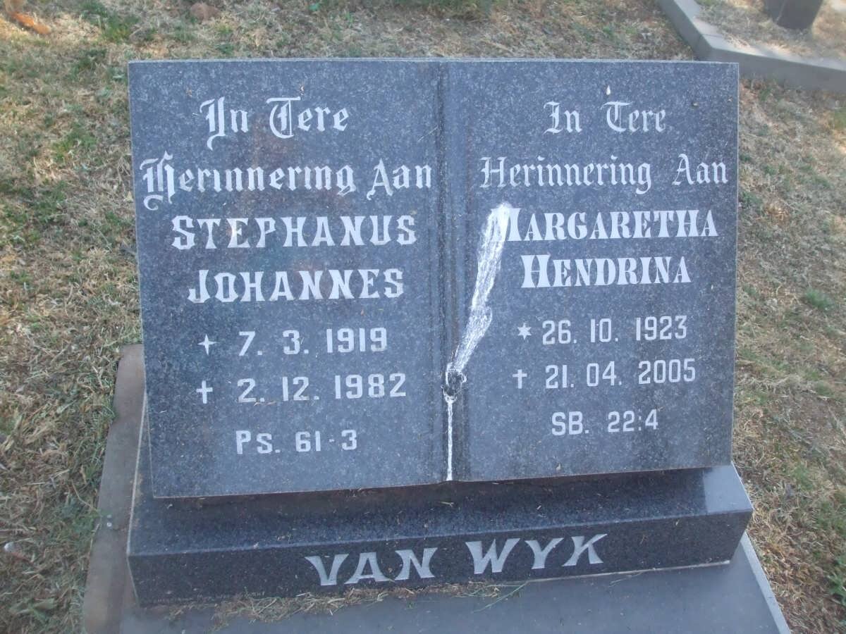 WYK Stephanus Johannes, van 1919-1982 &amp; Margaretha Hendrina 1923-2005