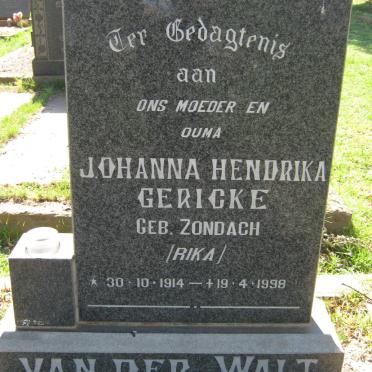 WALT Johanna Hendrika Gerecke, van der nee ZONDACH 1914-1998