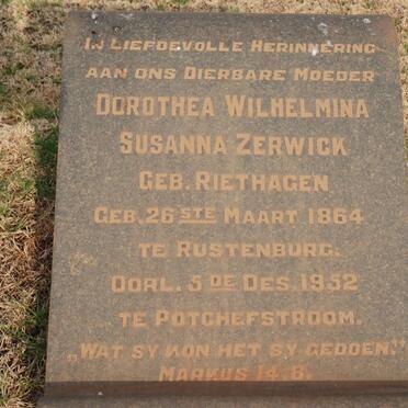 ZERWICK Dorothea Wilhelmina Susanna nee RIETHAGEN 1864-1952