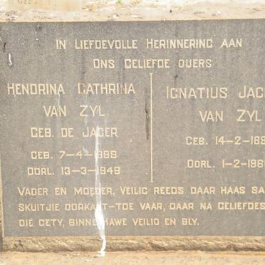 ZYL Ignatius Jacobus, van 1899-1966 &amp; Hendrina Cathrina DE JAGER 1899-1948  