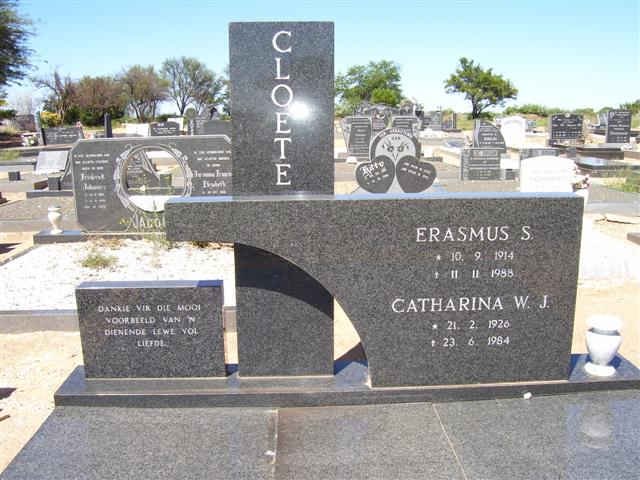 CLOETE Erasmus S. 1914-1988 &amp; Catharina W.J. 1926-1984